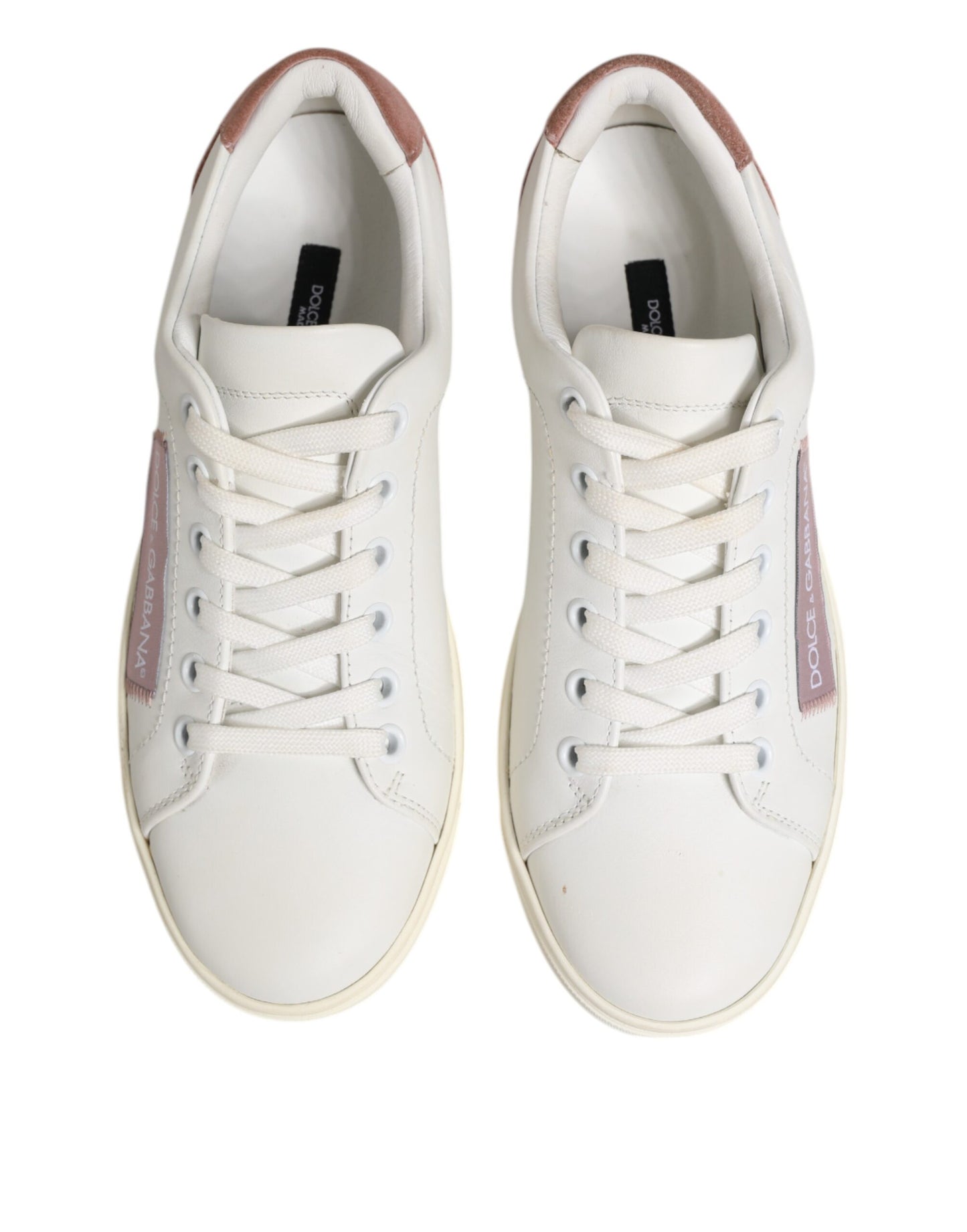 Dolce & Gabbana White Pink Leather Low Top Sneakers