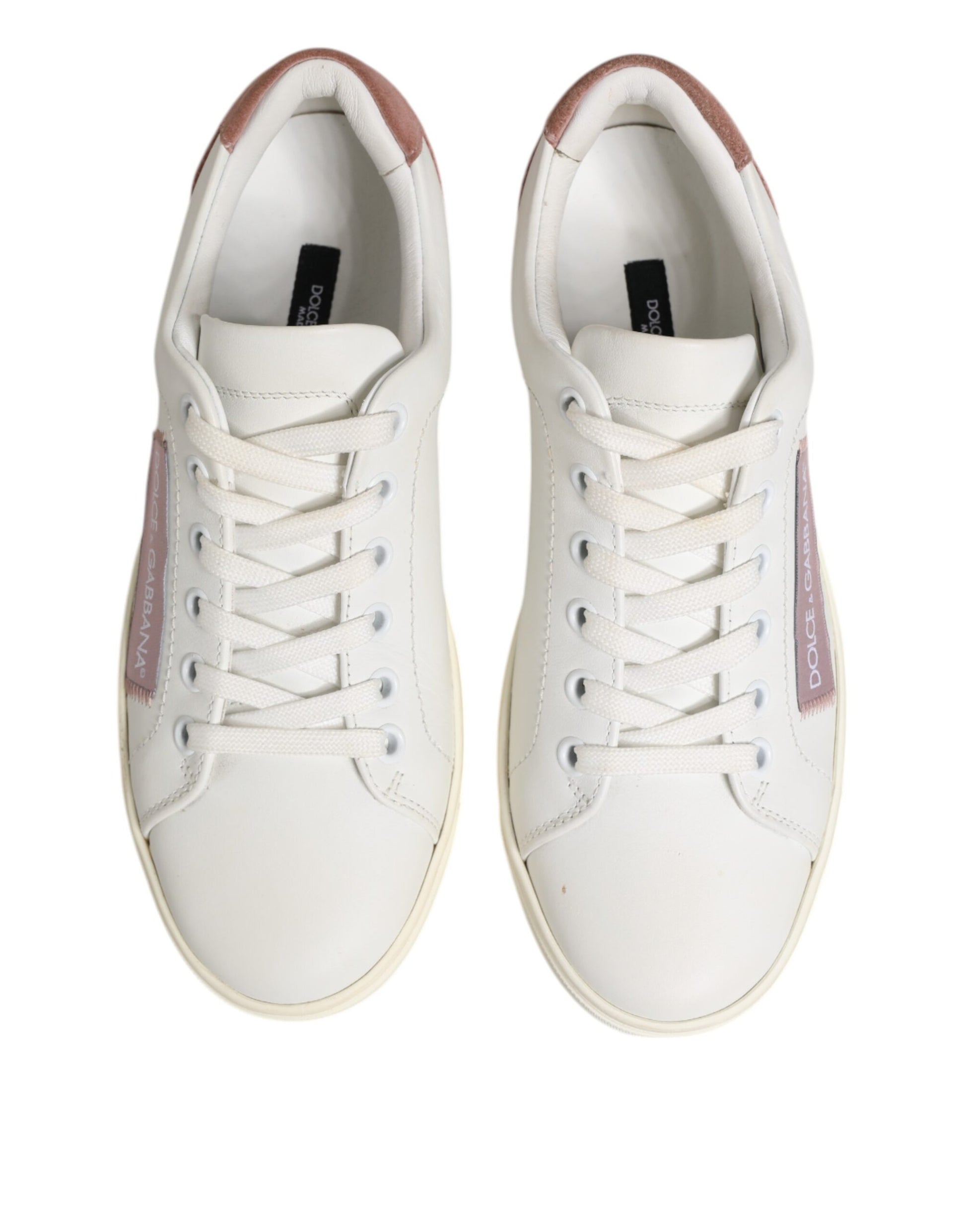 Dolce & Gabbana White Pink Leather Low Top Sneakers