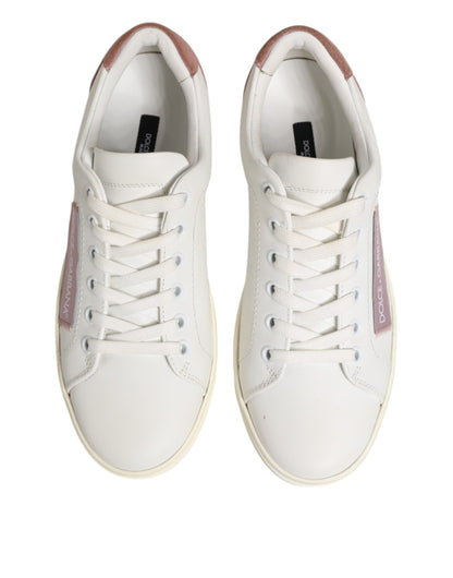 Dolce & Gabbana White Pink Leather Low Top Sneakers