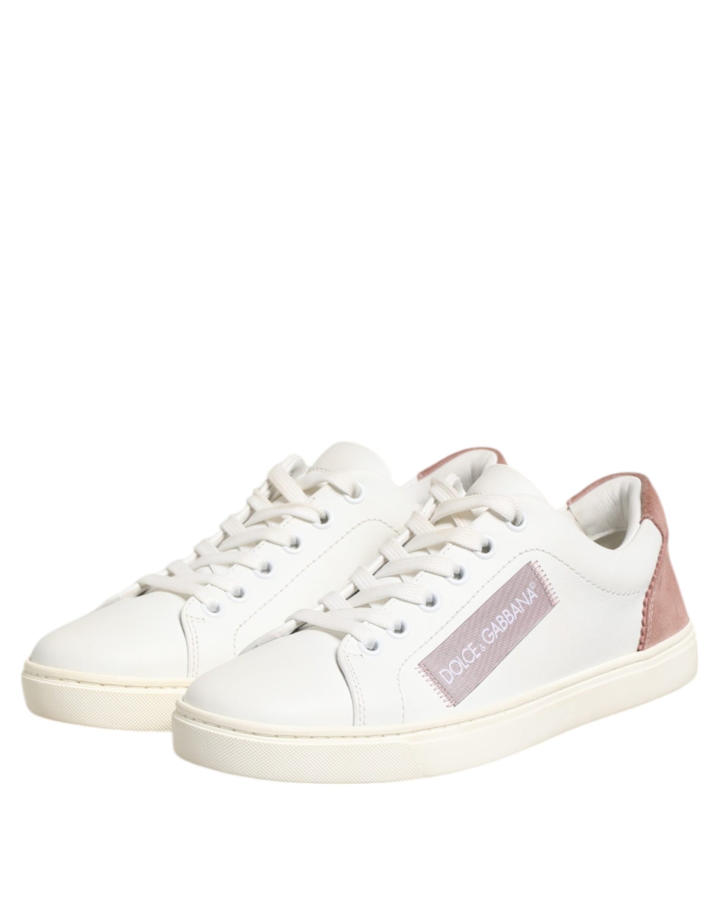 Dolce & Gabbana White Pink Leather Low Top Sneakers