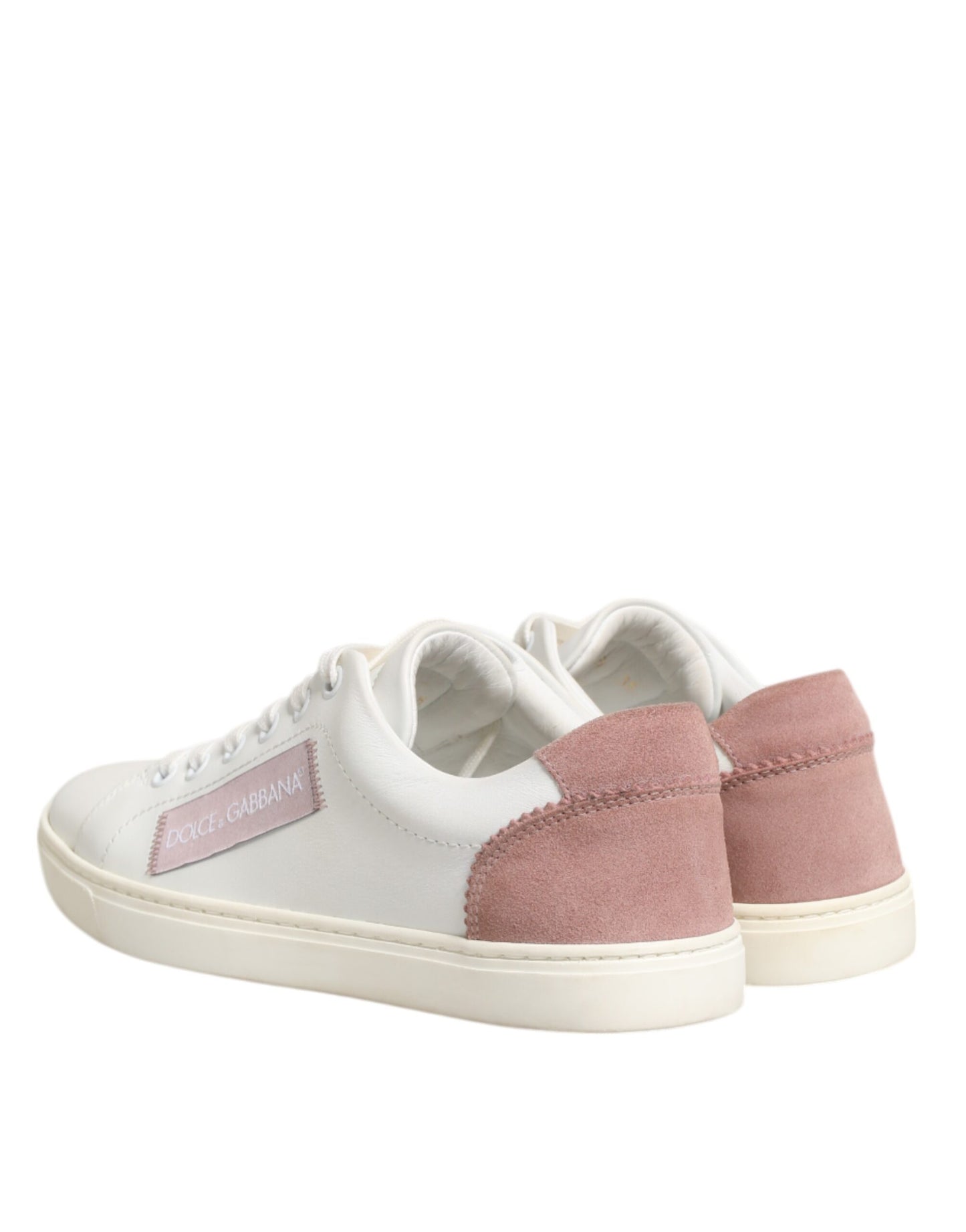 Dolce & Gabbana White Pink Leather Low Top Sneakers