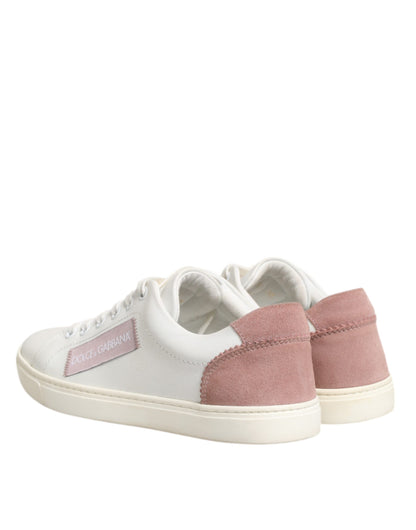 Dolce & Gabbana White Pink Leather Low Top Sneakers