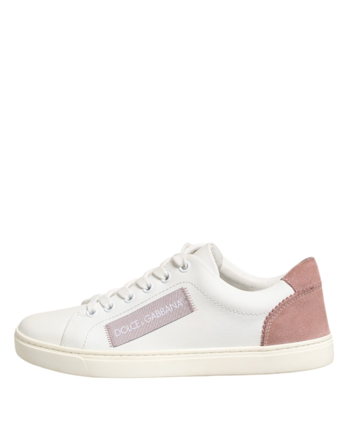 Dolce & Gabbana White Pink Leather Low Top Sneakers