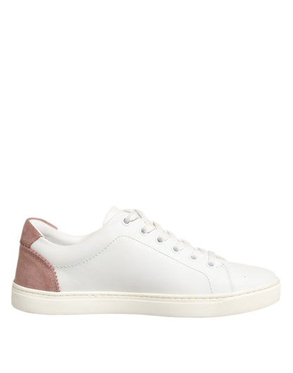 Dolce & Gabbana White Pink Leather Low Top Sneakers
