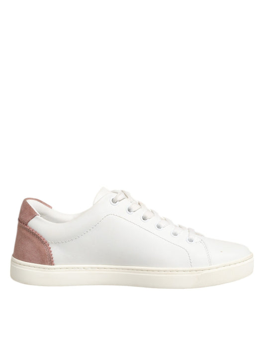 Dolce & Gabbana White Pink Leather Low Top Sneakers