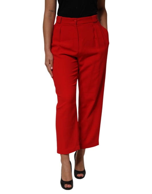 Dolce & Gabbana Red High-Waist Straight Women Trouser Pants