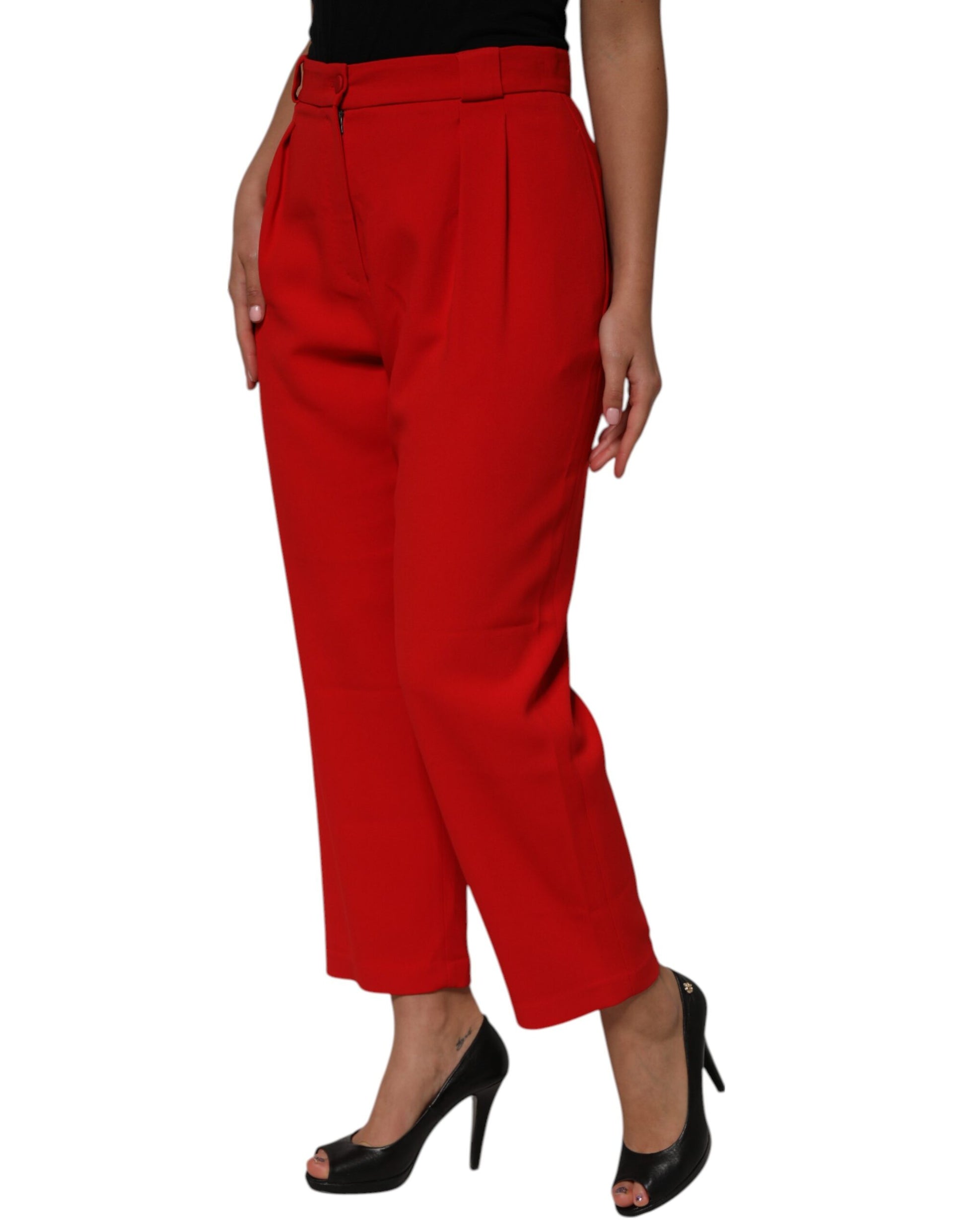 Dolce & Gabbana Red High-Waist Straight Women Trouser Pants
