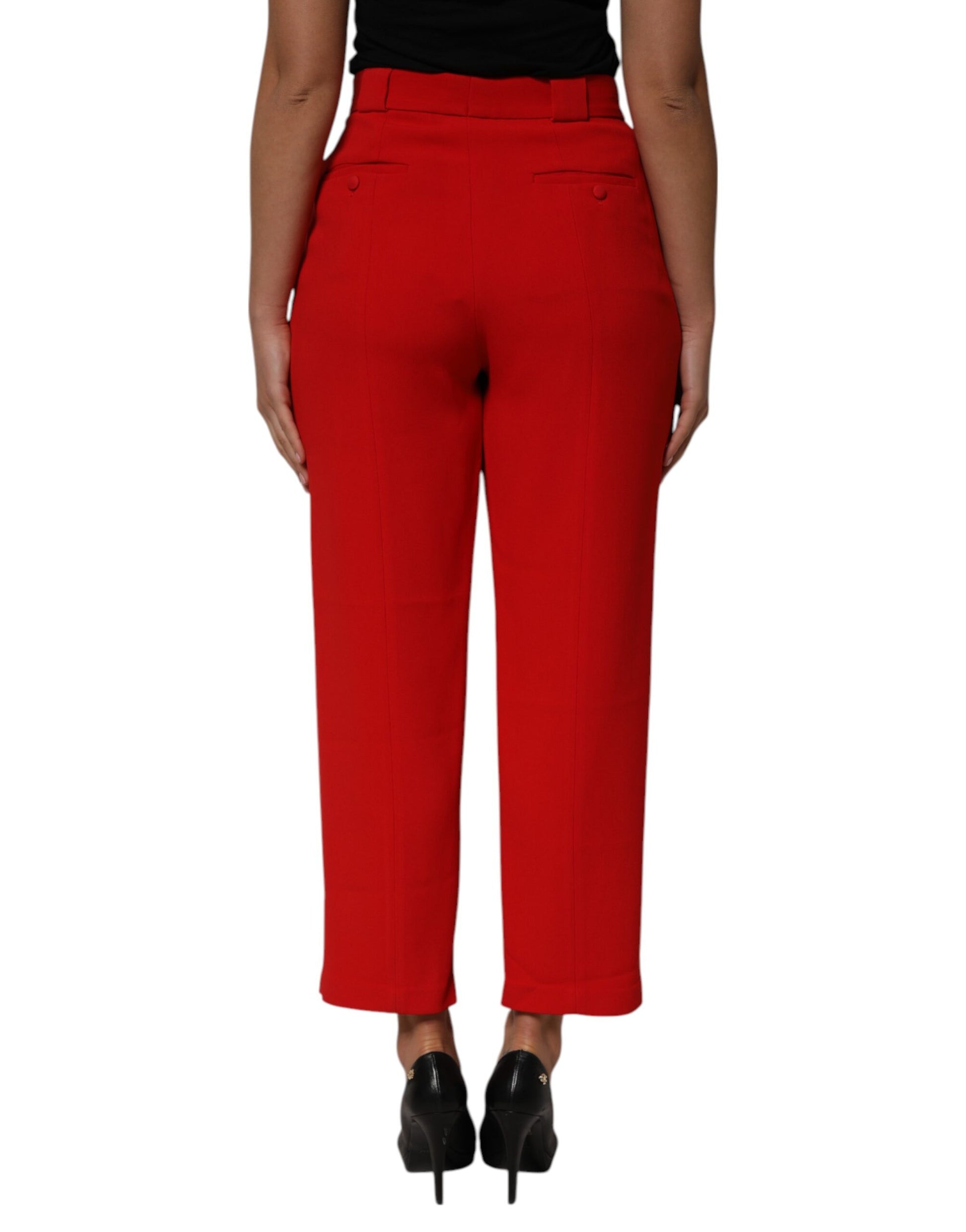 Dolce & Gabbana Red High-Waist Straight Women Trouser Pants