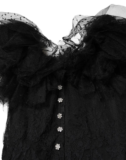 Dolce & Gabbana Black Crystal Embellished Midi A-line Dress