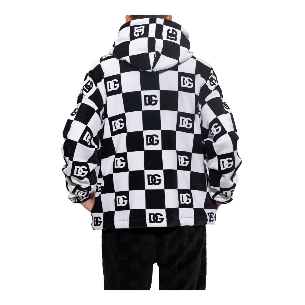 Dolce & Gabbana Black Cotton Sweater with Checkerboard Print