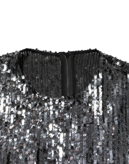 Dolce & Gabbana Black Sequined Long Sleeves Midi A-line Dress