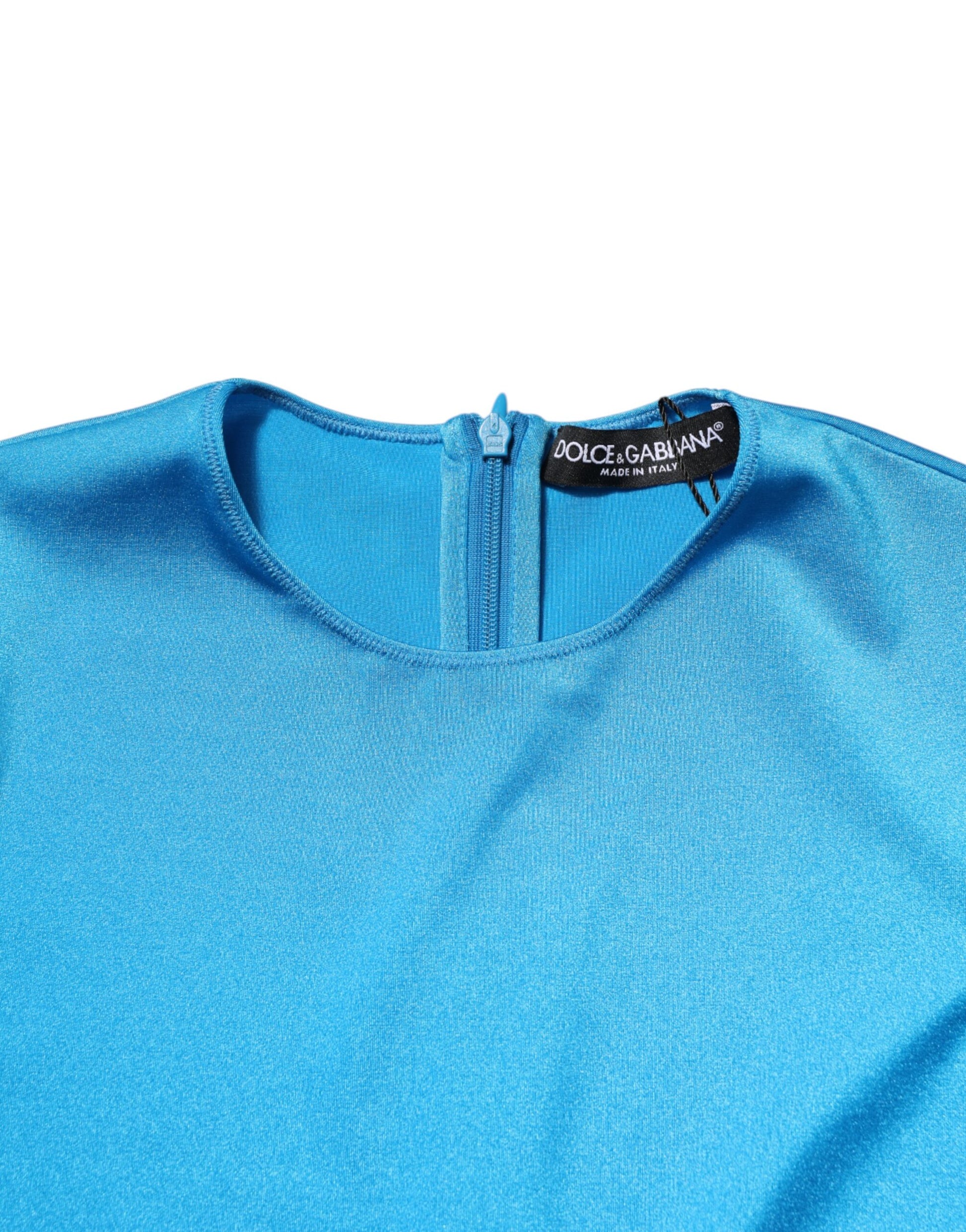 Dolce & Gabbana Blue Nylon Crew Neck Bodycon Jumpsuit Dress