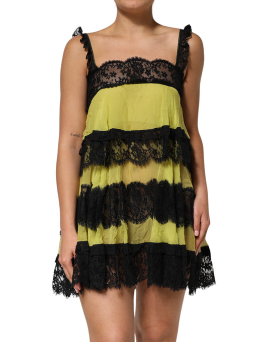Dolce & Gabbana Yellow Black Babydoll Chemise Lingerie Dress