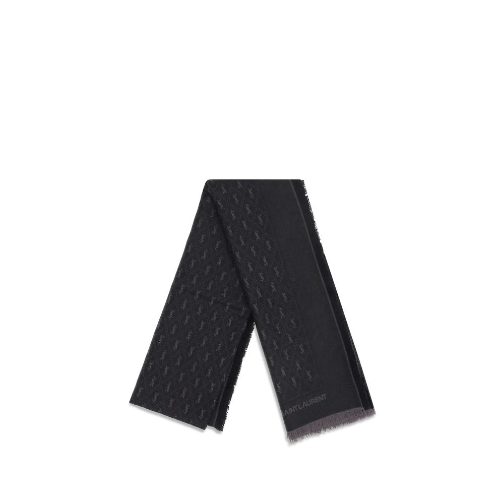 Saint Laurent Black YSL Monogram Scarf