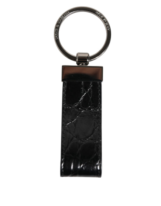 Dolce & Gabbana Black Leather Logo Metal Ring Keychain Holder