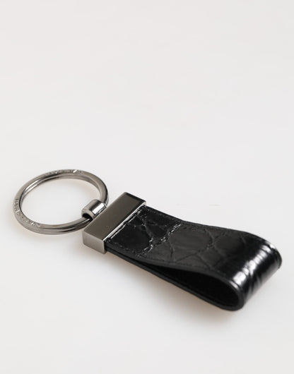 Dolce & Gabbana Black Leather Logo Metal Ring Keychain Holder