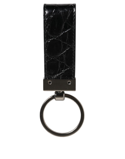 Dolce & Gabbana Black Leather Logo Metal Ring Keychain Holder