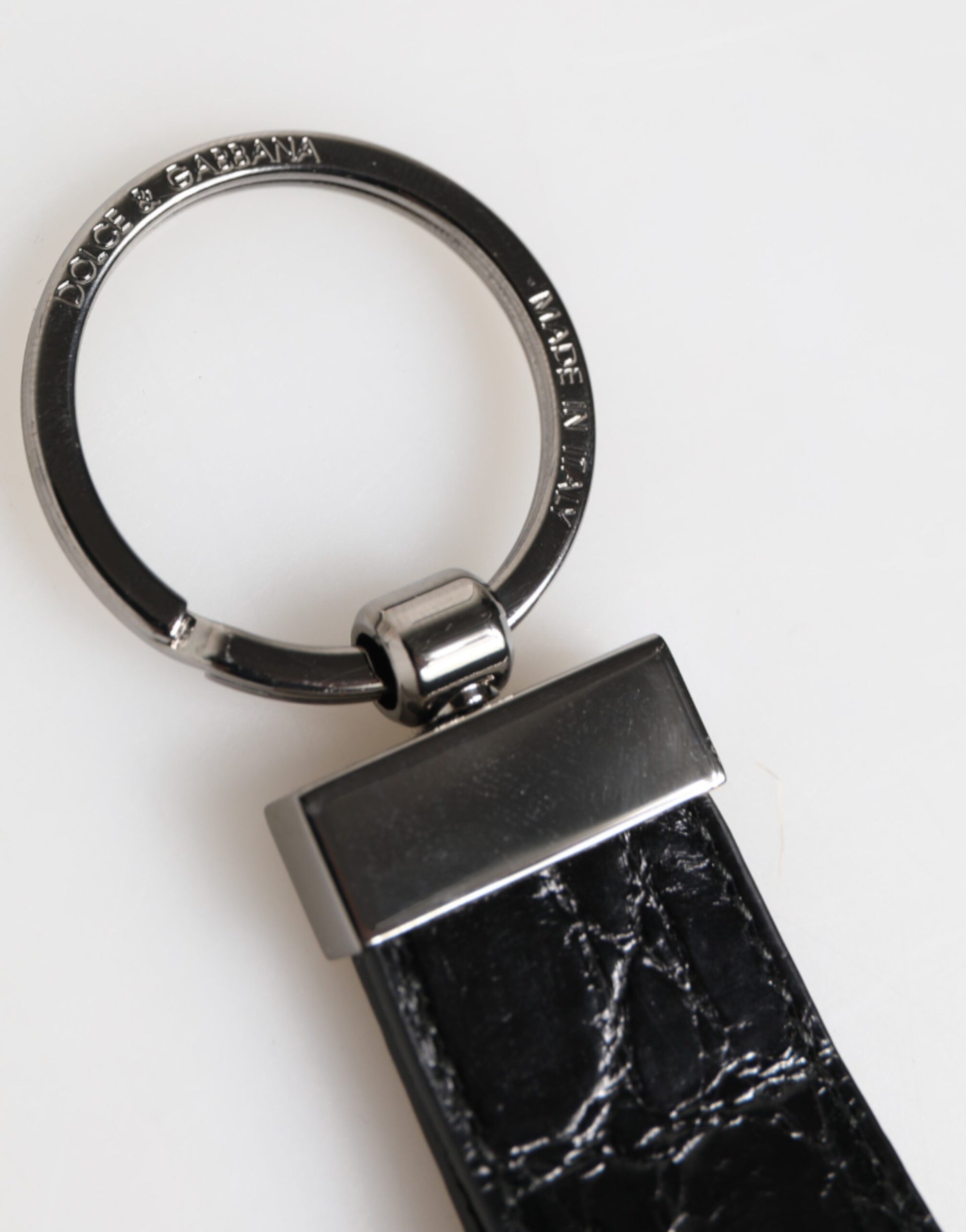 Dolce & Gabbana Black Leather Logo Metal Ring Keychain Holder