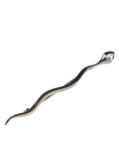 Dolce & Gabbana Silver Brass Crystal Serpente Mens Brooch Pin