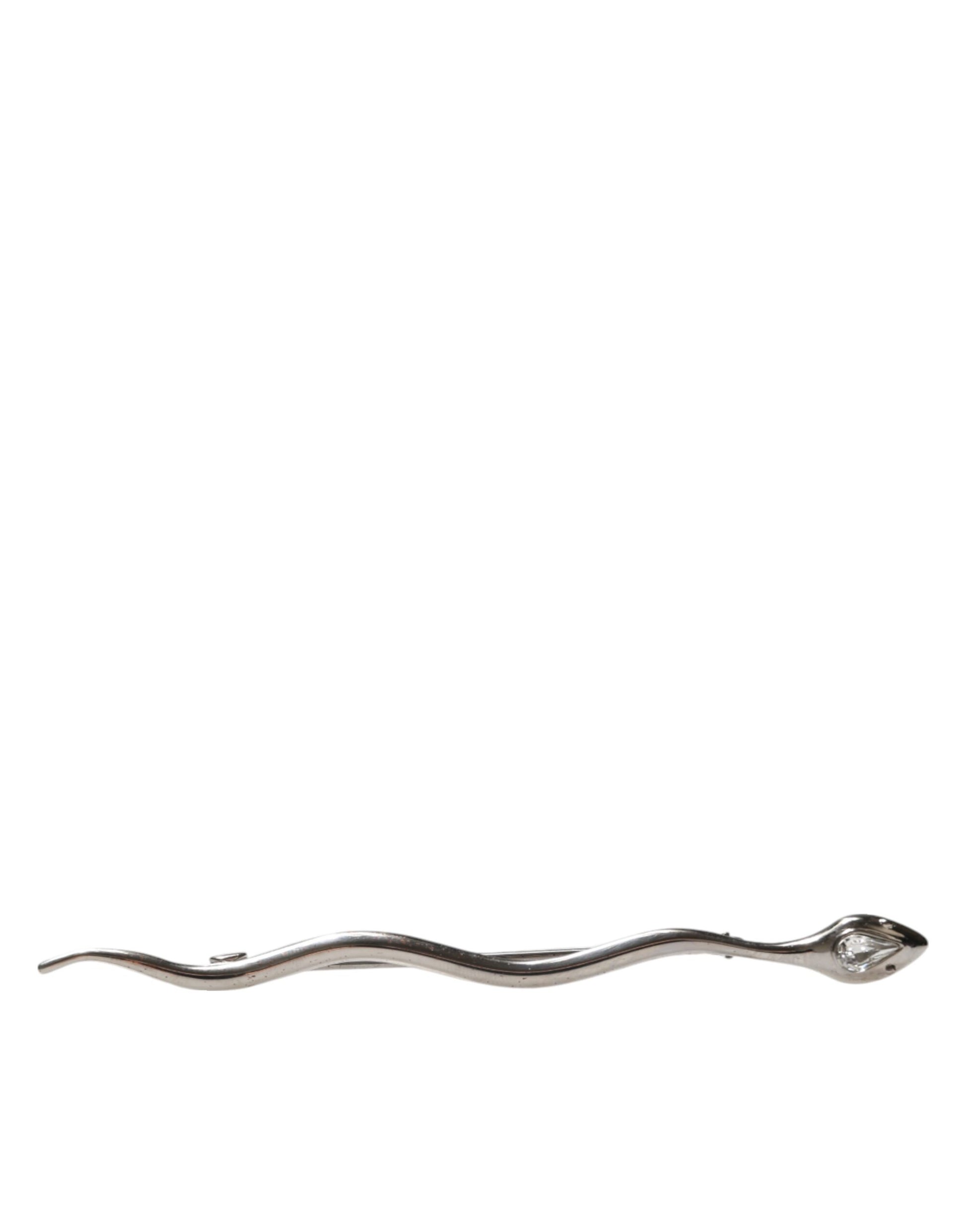 Dolce & Gabbana Silver Brass Crystal Spilla Serpente Men's Brooch Pin