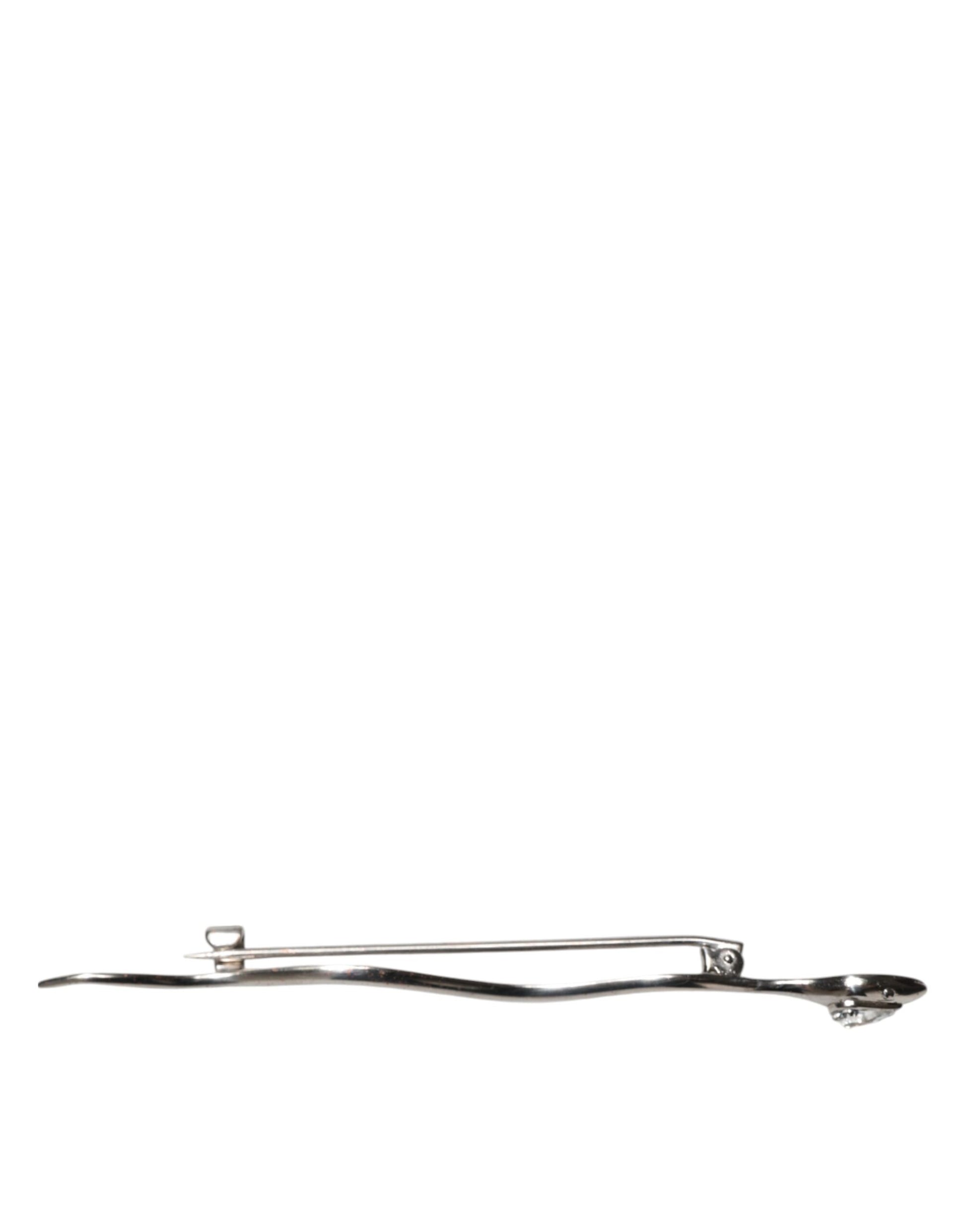 Dolce & Gabbana Silver Brass Crystal Serpente Mens Brooch Pin