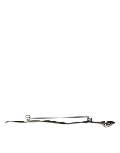 Dolce & Gabbana Silver Brass Crystal Serpente Mens Brooch Pin