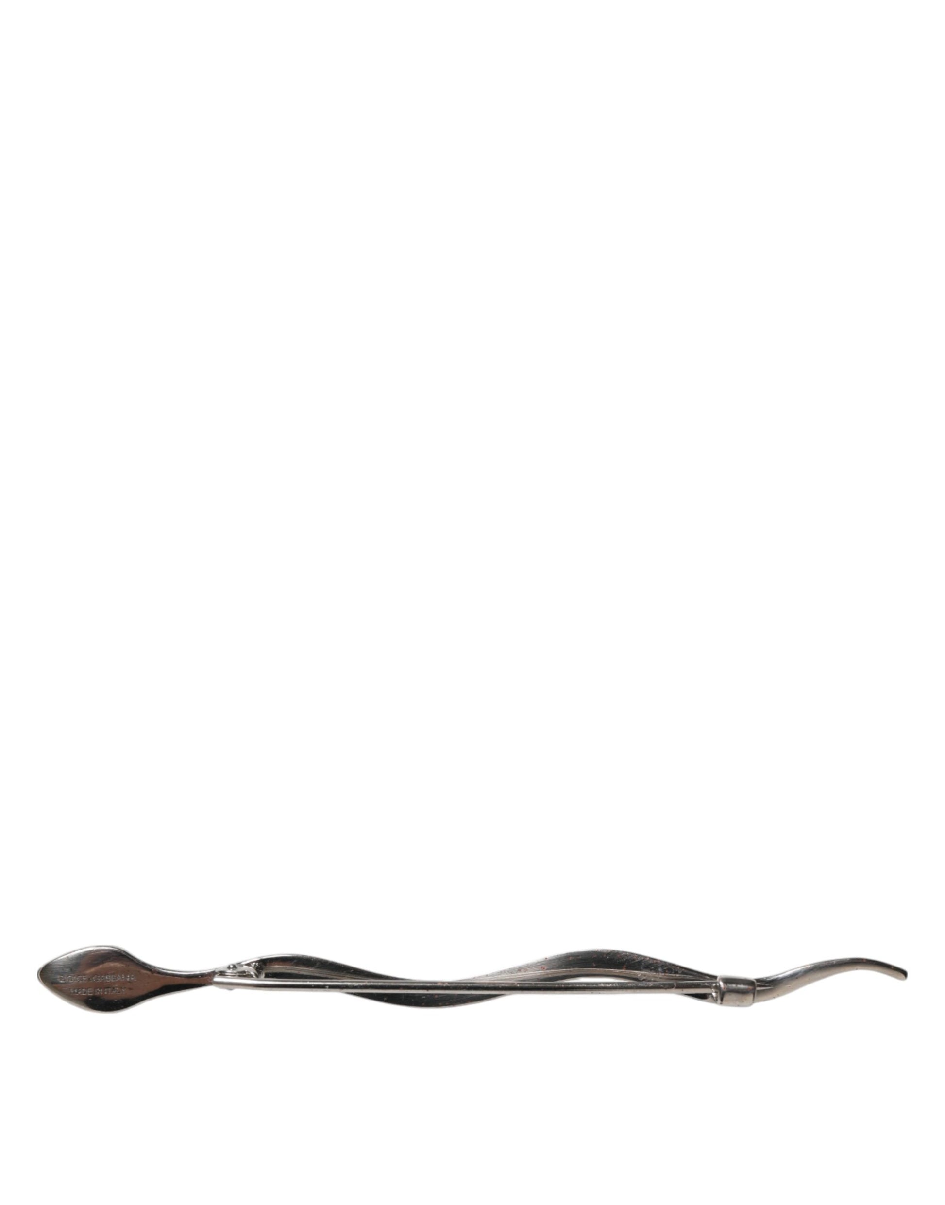 Dolce & Gabbana Silver Brass Crystal Serpente Mens Brooch Pin