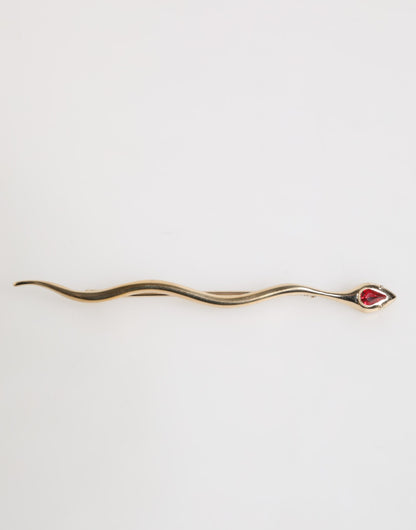 Dolce & Gabbana Gold Brass Red Crystal Serpente Mens Brooch Pin