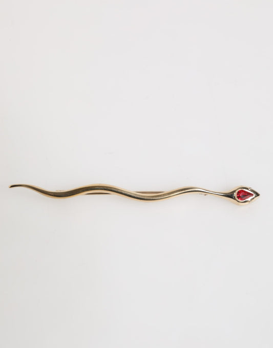 Dolce & Gabbana Gold Brass Red Crystal Serpente Mens Brooch Pin