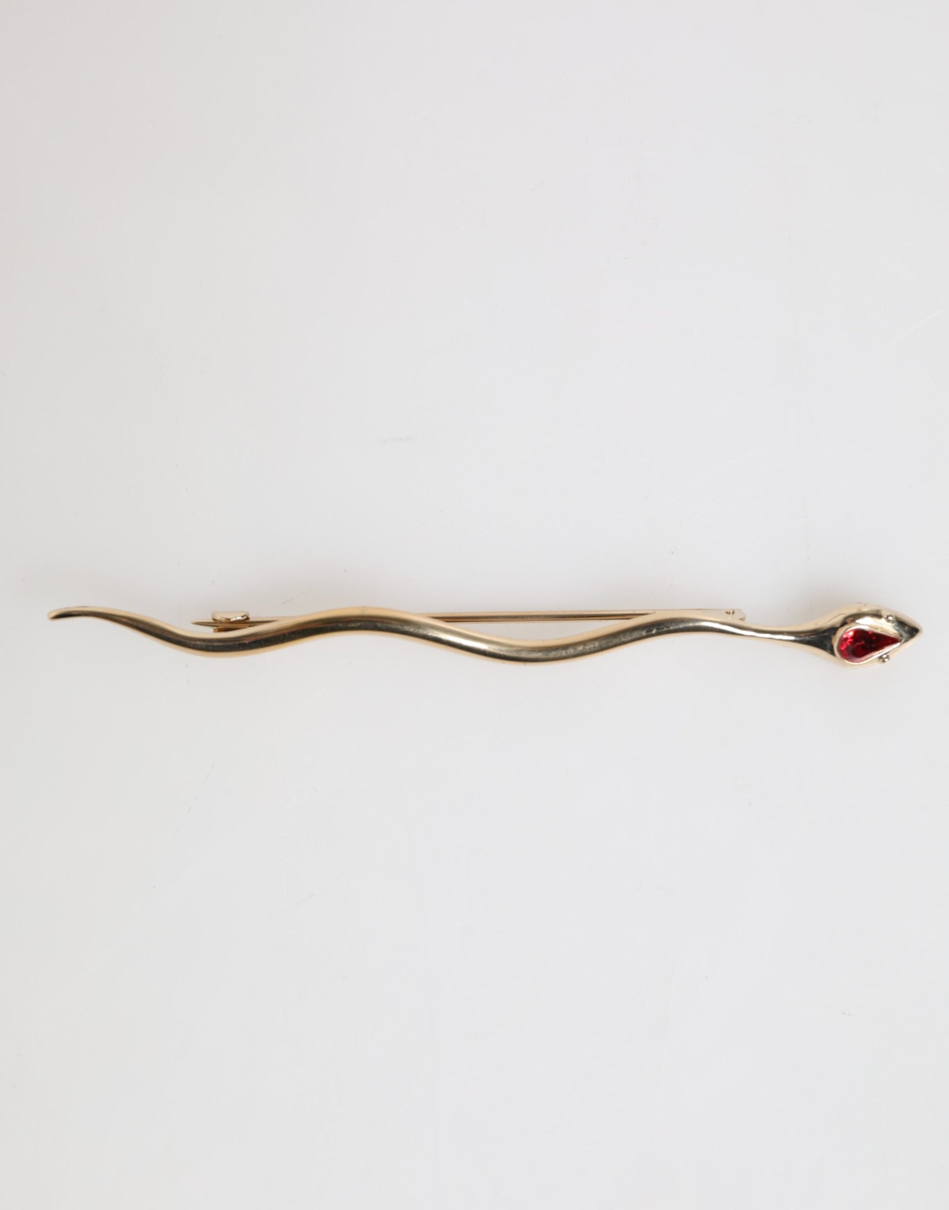 Dolce & Gabbana Gold Brass Red Crystal Serpente Mens Brooch Pin