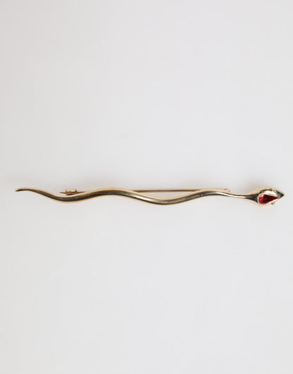 Dolce & Gabbana Gold Brass Red Crystal Serpente Mens Brooch Pin