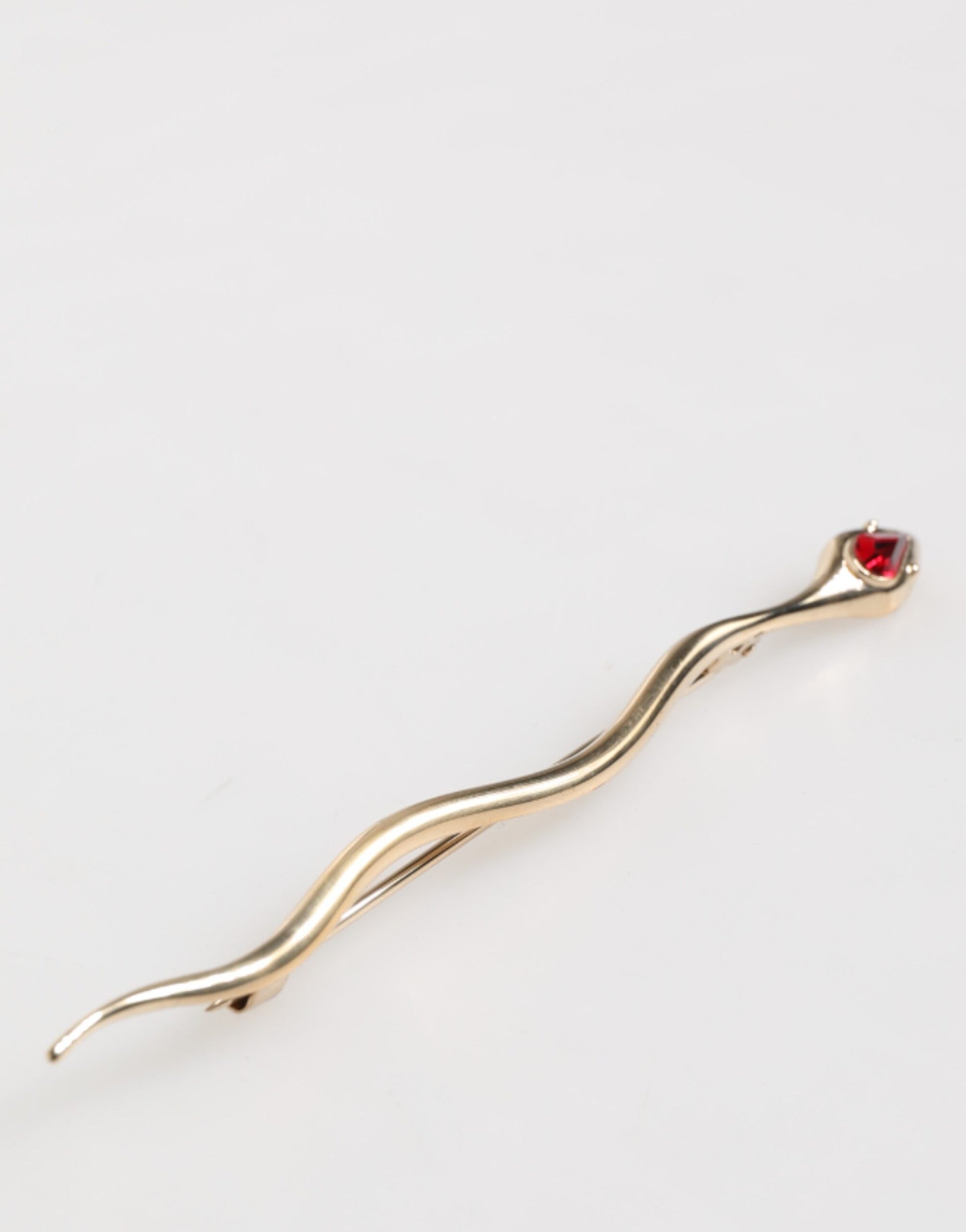 Dolce & Gabbana Gold Brass Red Crystal Serpente Mens Brooch Pin