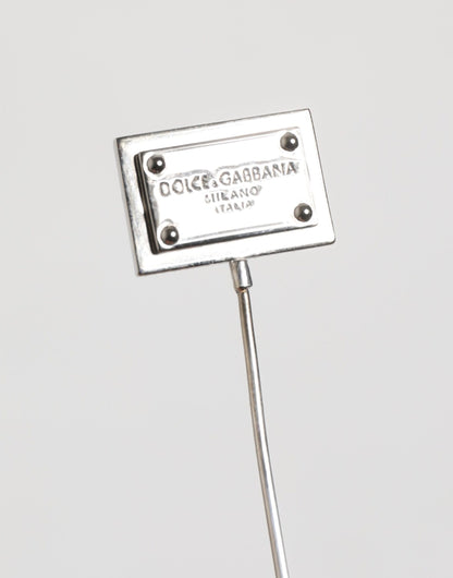 Dolce & Gabbana Silver Tone Logo Plaque Lapel Brooch Pin