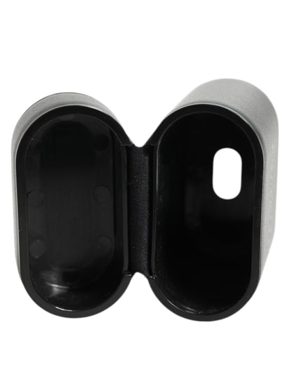 Dolce & Gabbana Black Leather Logo Print Flip Holder Airpods Case
