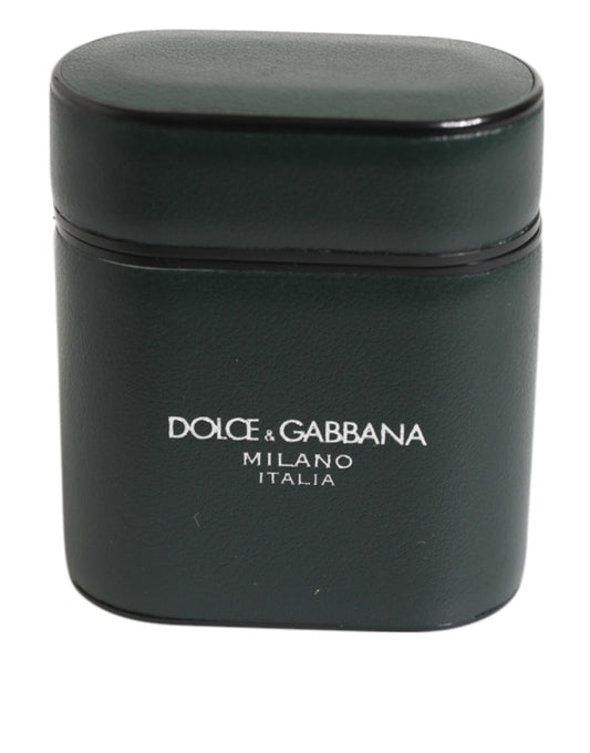 Dolce & Gabbana Black Leather Logo Print Flip Holder Airpods Case