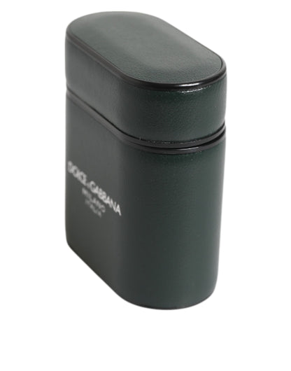 Dolce & Gabbana Black Leather Logo Print Flip Holder Airpods Case