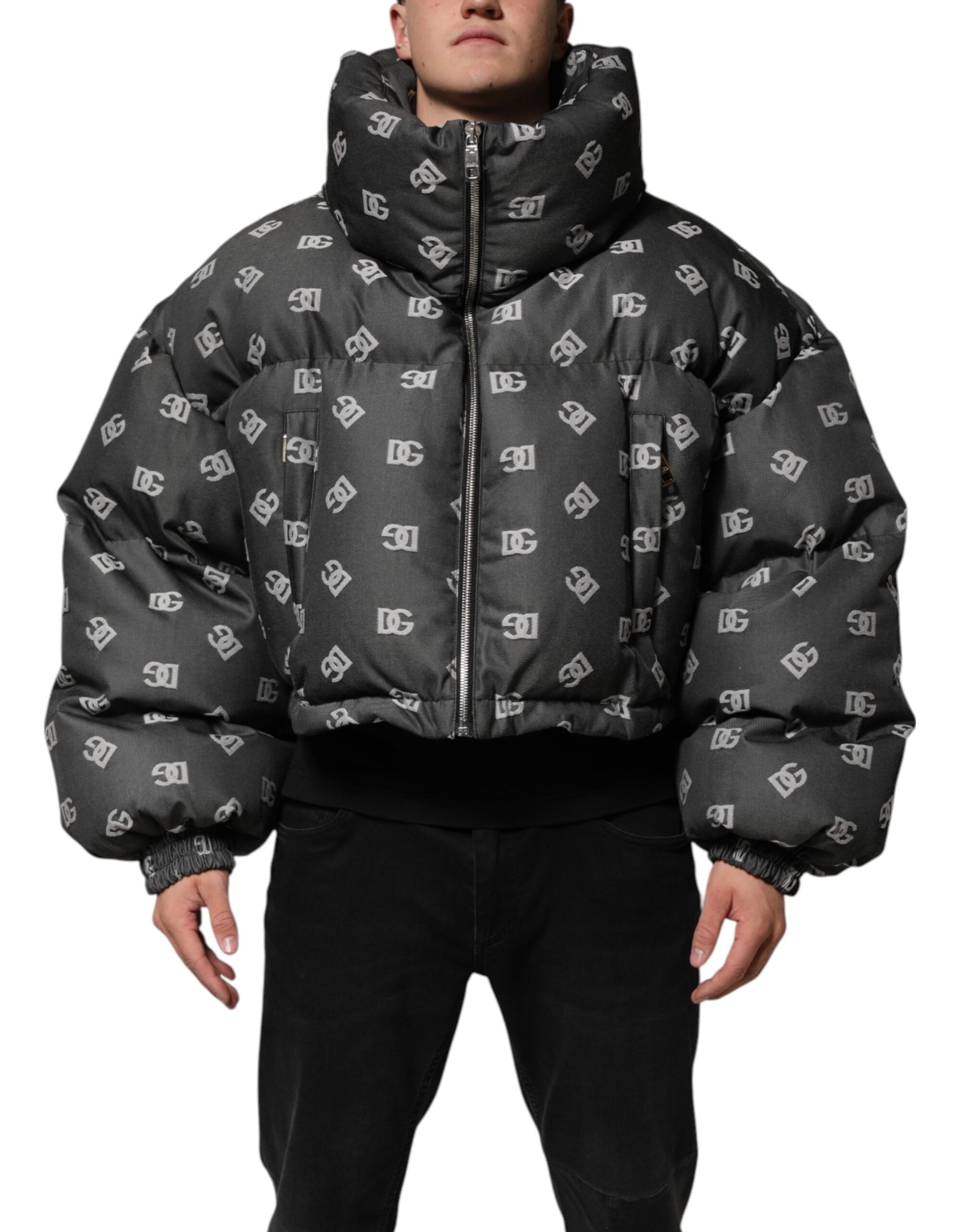 Dolce & Gabbana Black DG Monogram Full Zip Puffer Men's Jacket