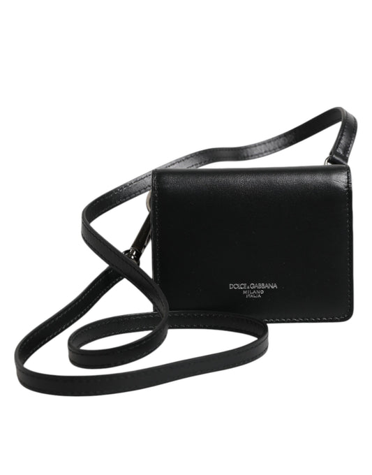 Dolce & Gabbana Black Leather Bifold Card Holder Crossbody Bag for Men