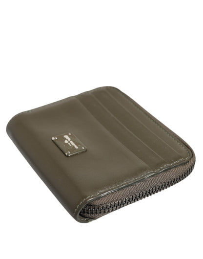 Dolce & Gabbana Brown Leather Logo Plaque Card Holder Coin Purse Wallet