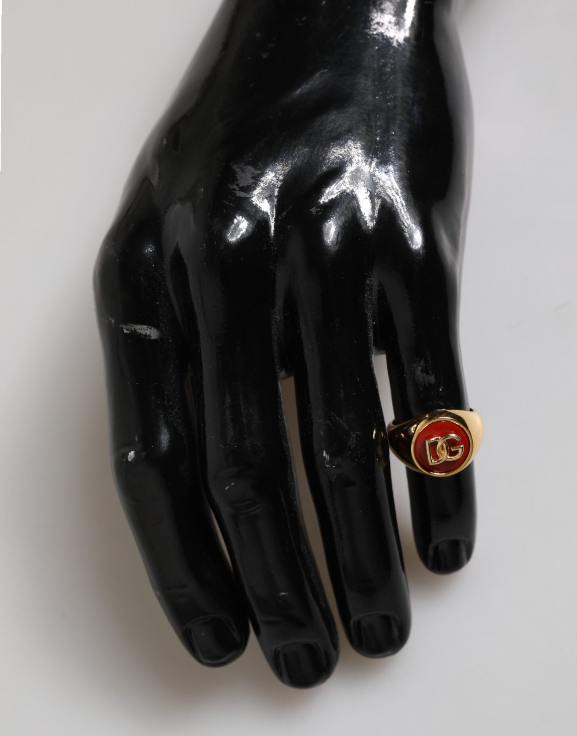 Dolce & Gabbana Gold Tone Real Brass Red DG Logo Men's Ring
