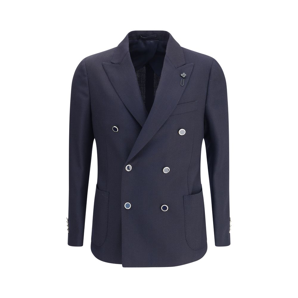 Lardini Double-breasted Blazer in Herringbone Wool