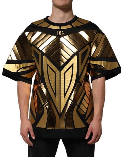 Dolce & Gabbana Black Metallic Print Nylon Crewneck T-shirt