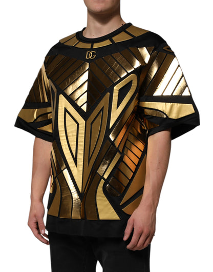 Dolce & Gabbana Black Metallic Print Nylon Crewneck T-shirt
