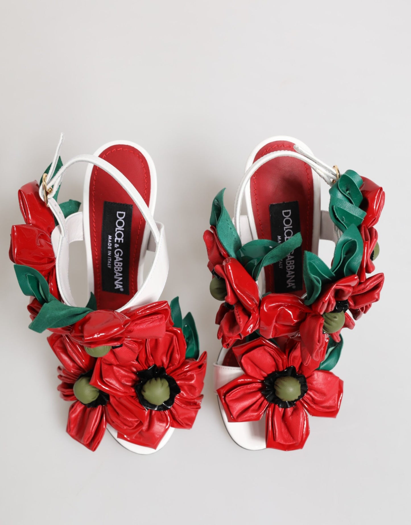 Dolce & Gabbana White Red Floral Detailing Sandals