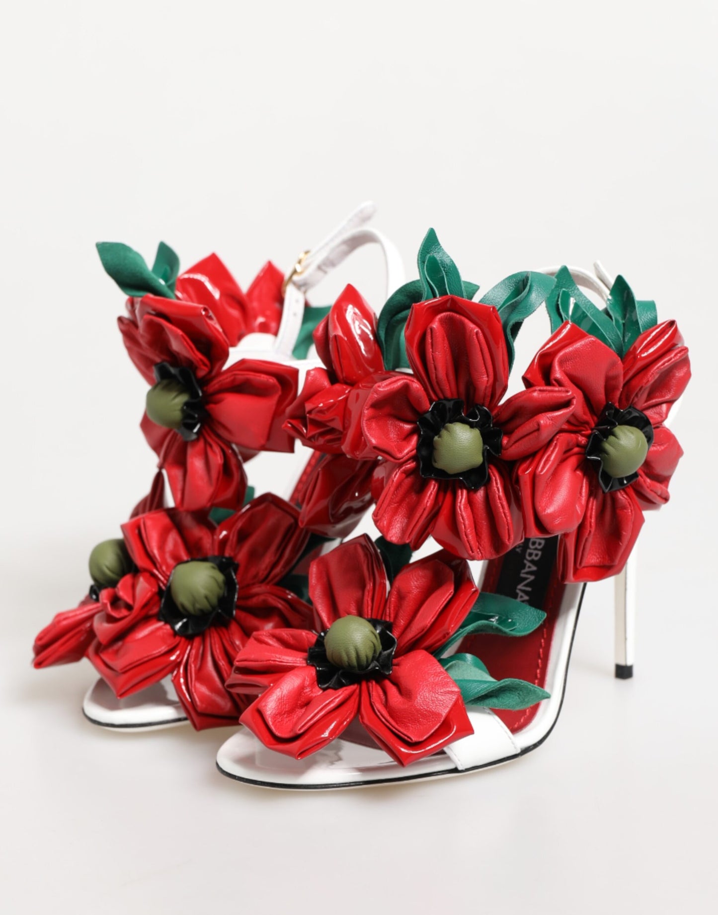Dolce & Gabbana White Red Floral Detailing Sandals