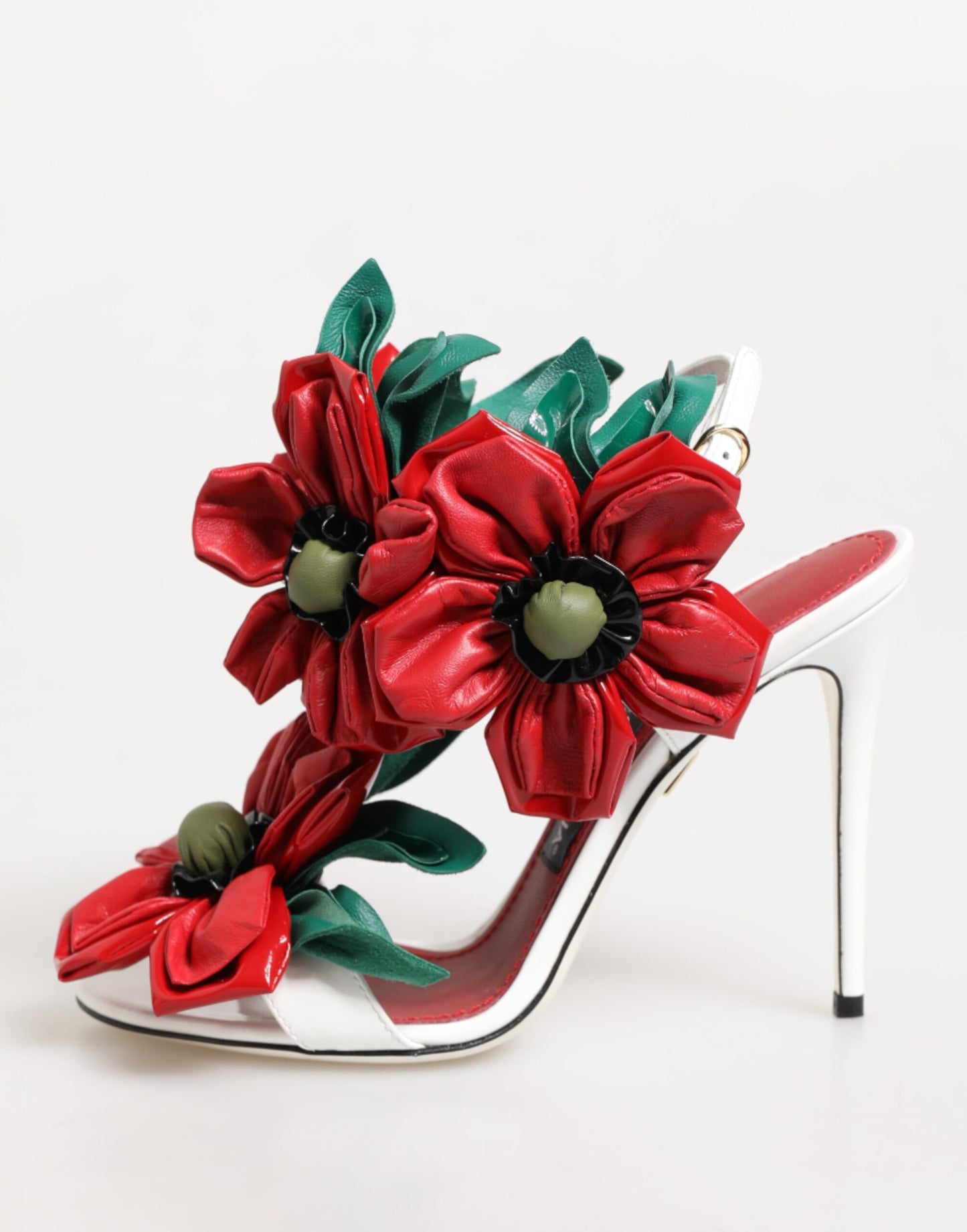 Dolce & Gabbana White Red Floral Detailing Sandals
