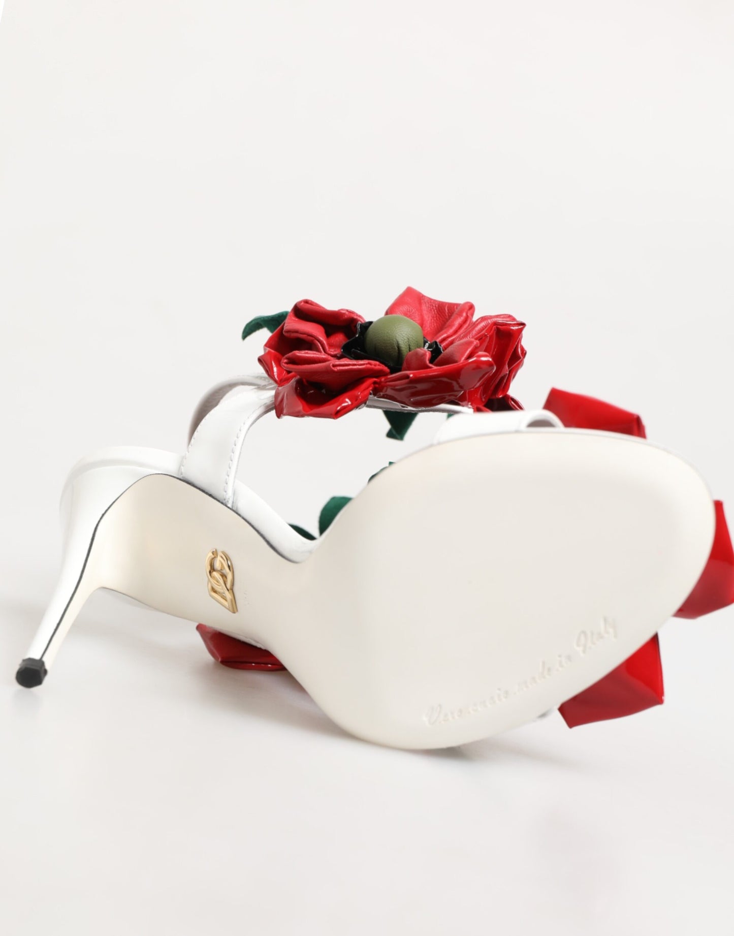 Dolce & Gabbana White Red Floral Detailing Sandals