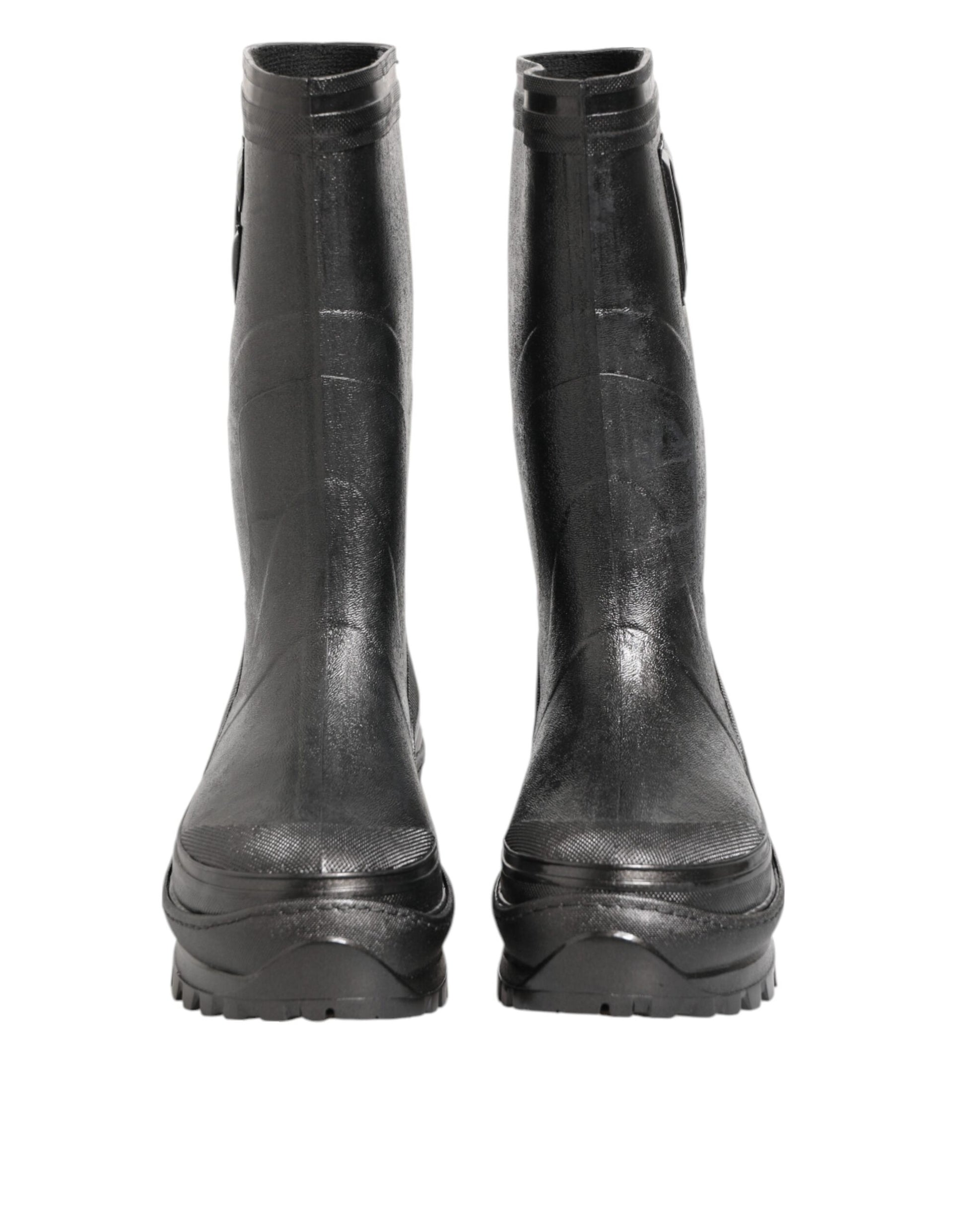 Dolce & Gabbana Metallic Black Pull On Rain Boots for Men