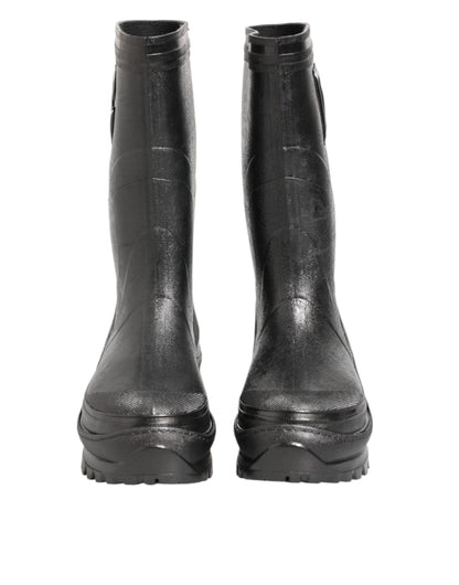 Dolce & Gabbana Metallic Black Pull On Rain Boots for Men