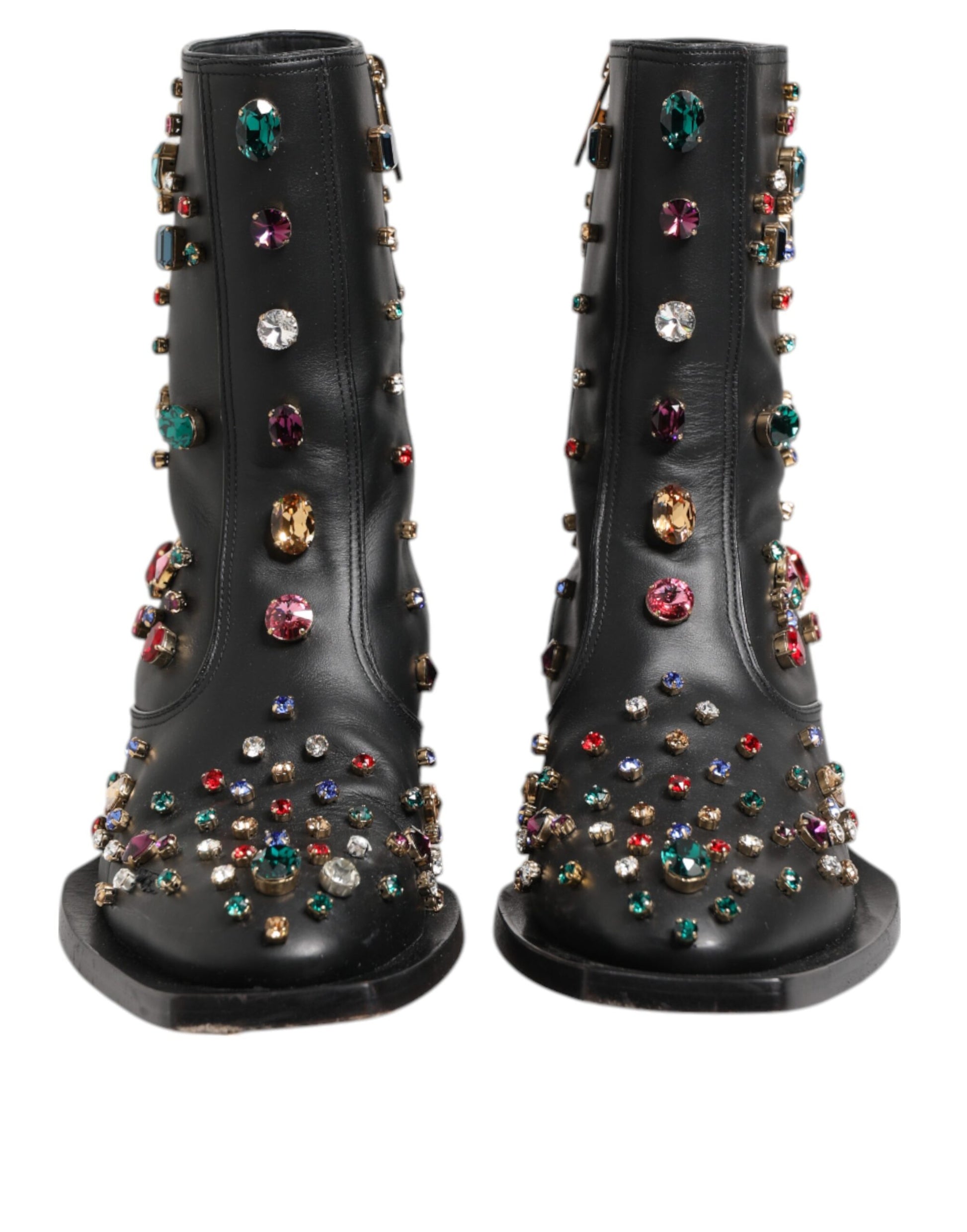 Dolce & Gabbana Black Crystal Cowboy Leather Men's Boots
